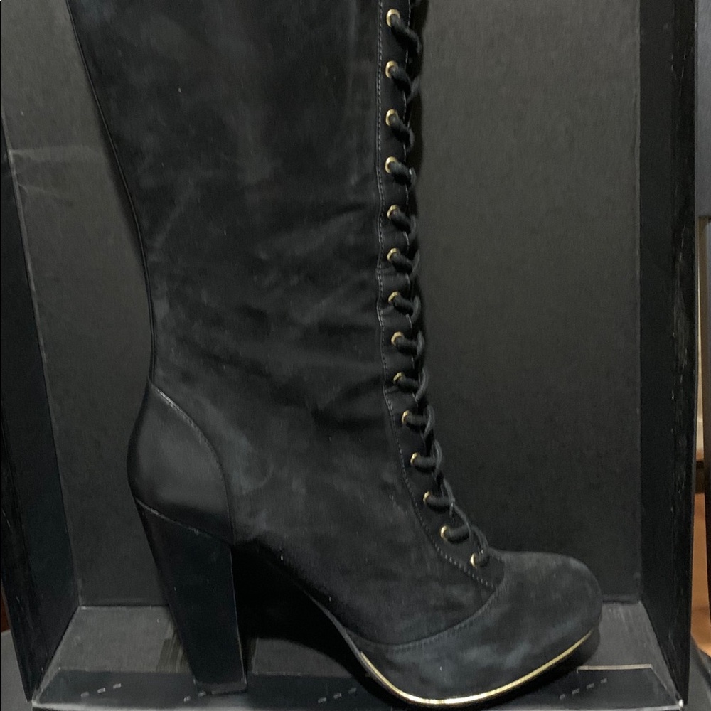 Vogue Suede & Leather Lace-Up Boot wGold Details